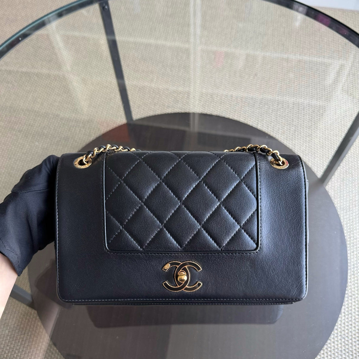 Chanel Seasonal Flap Mademoiselle  - Quilted Calfskin Black Gold Hardware Series 23