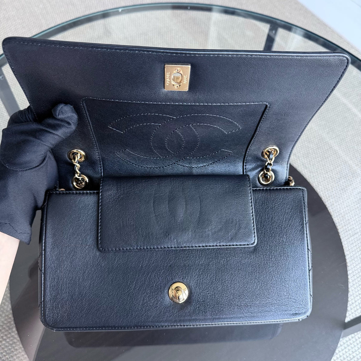 Chanel Seasonal Flap Mademoiselle  - Quilted Calfskin Black Gold Hardware Series 23