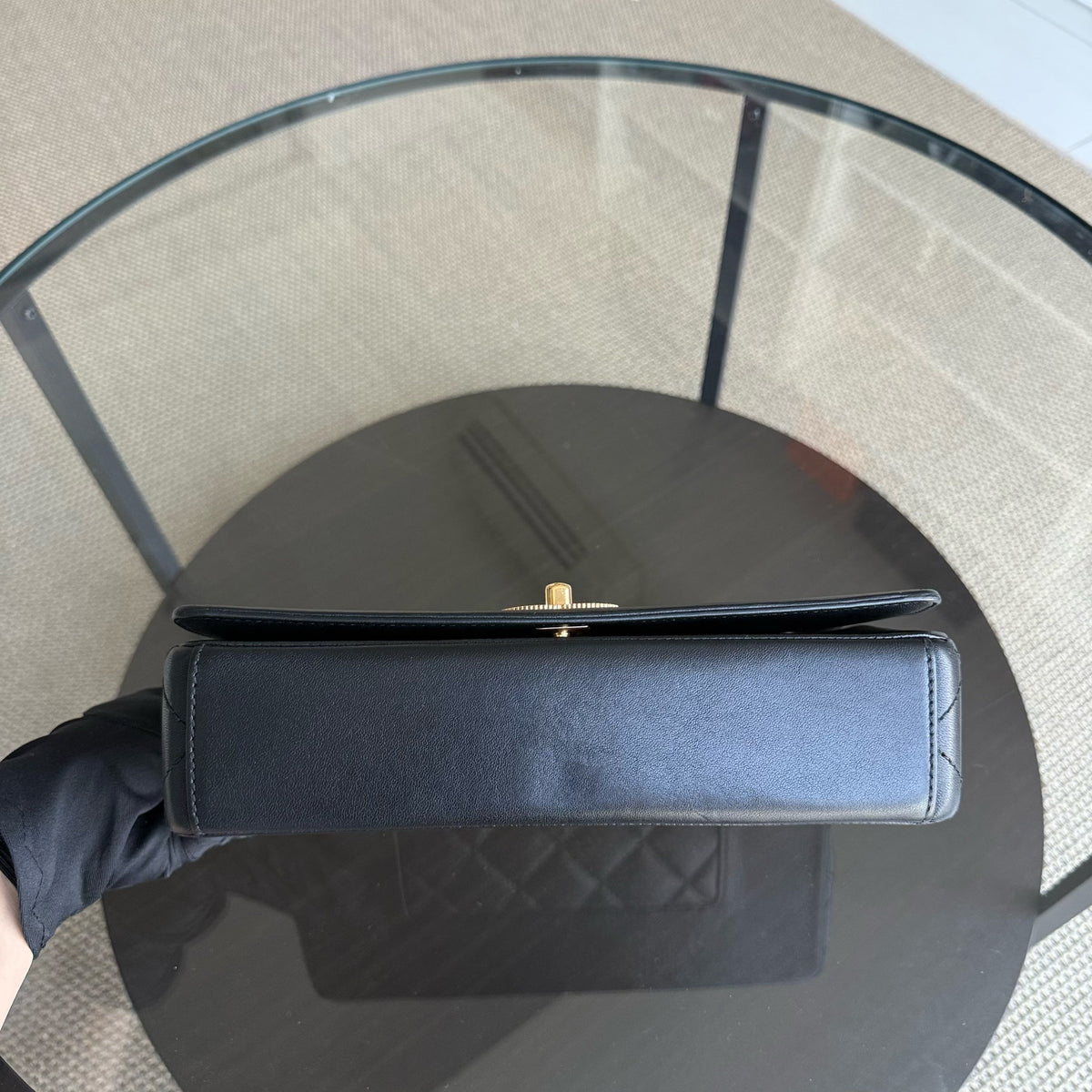 Chanel Seasonal Flap Mademoiselle  - Quilted Calfskin Black Gold Hardware Series 23