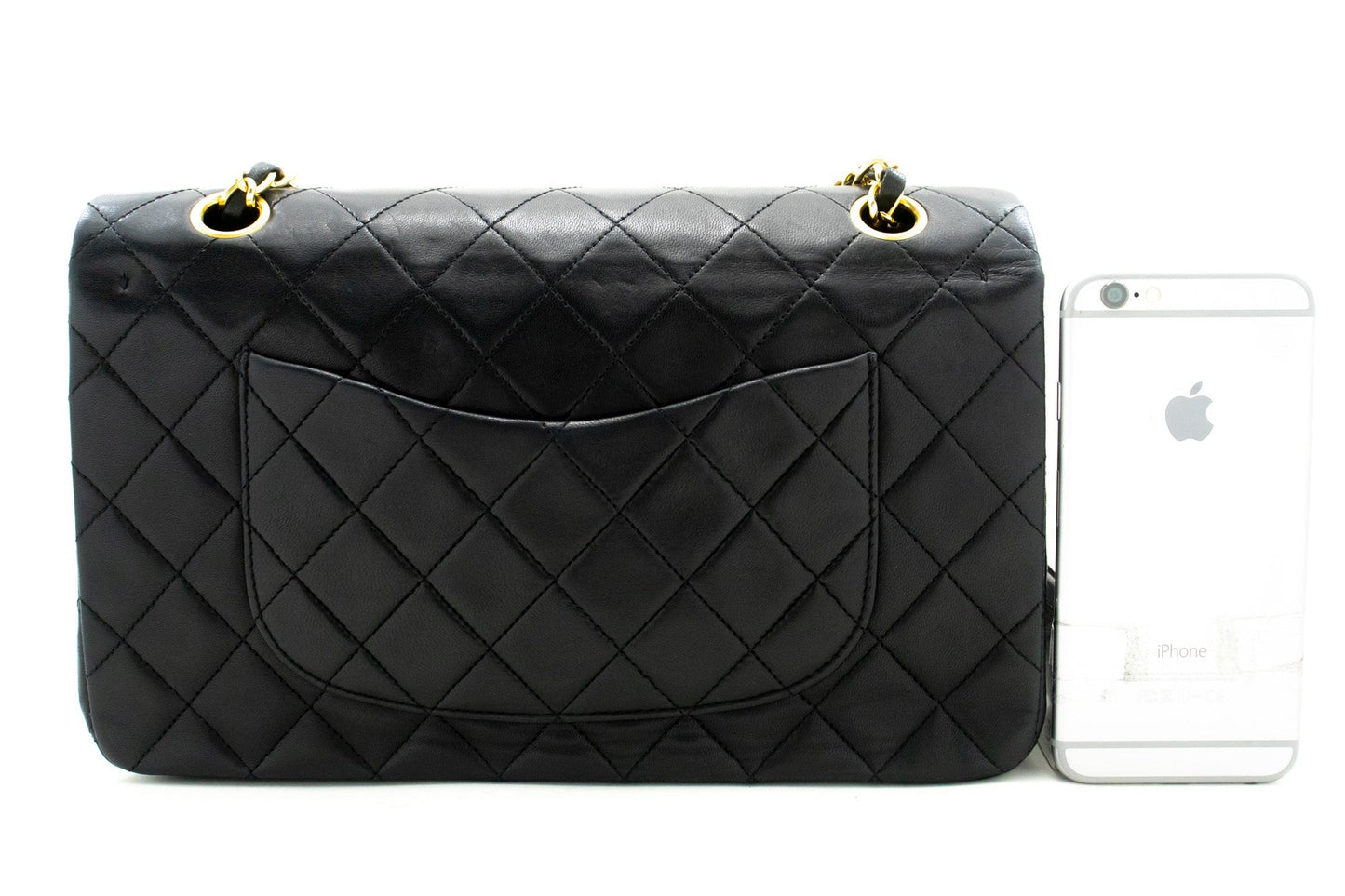 CHANEL Classic Double Flap 10" Chain Shoulder Bag Black Lambskin