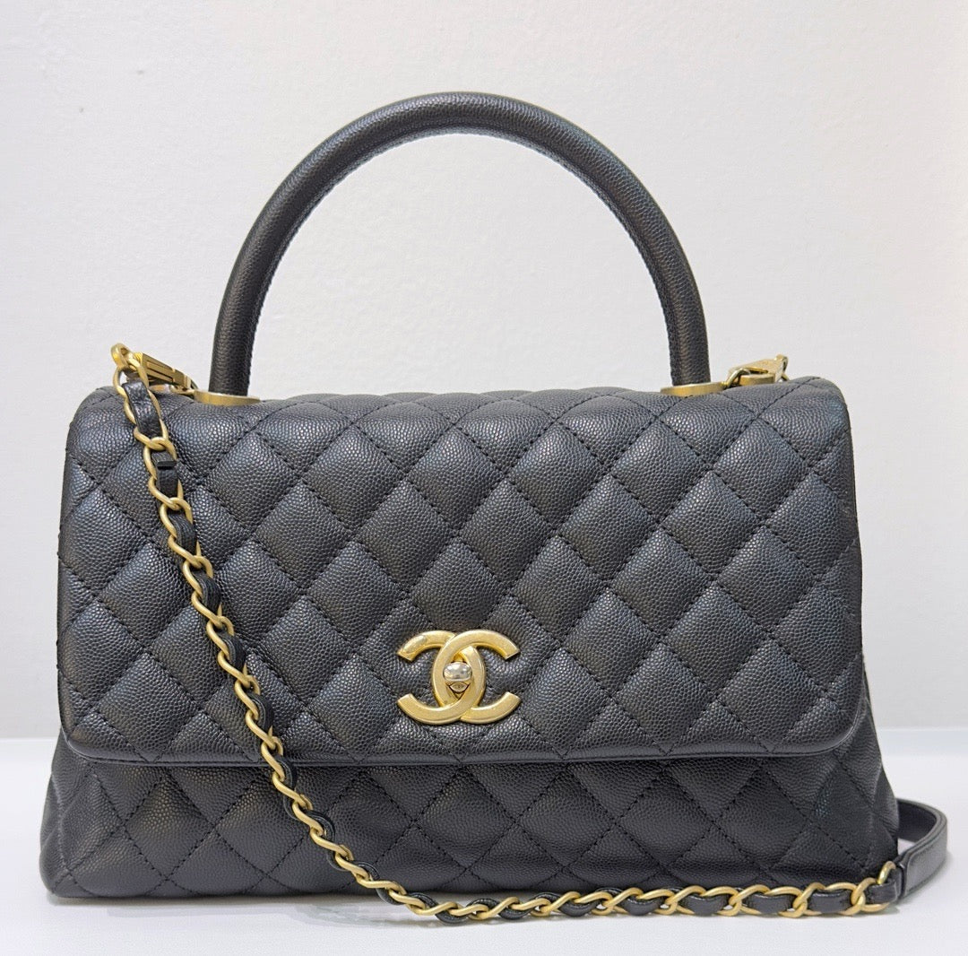 Chanel Medium Caviar Quilted Coco Handle Flap Black GHW