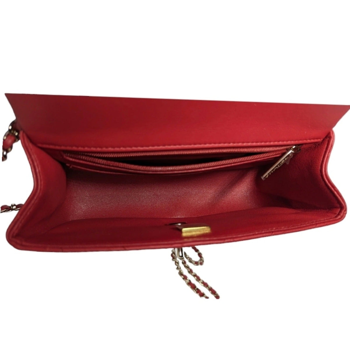 Chanel Red Lambskin Mini Rectangular Top Handle Flap