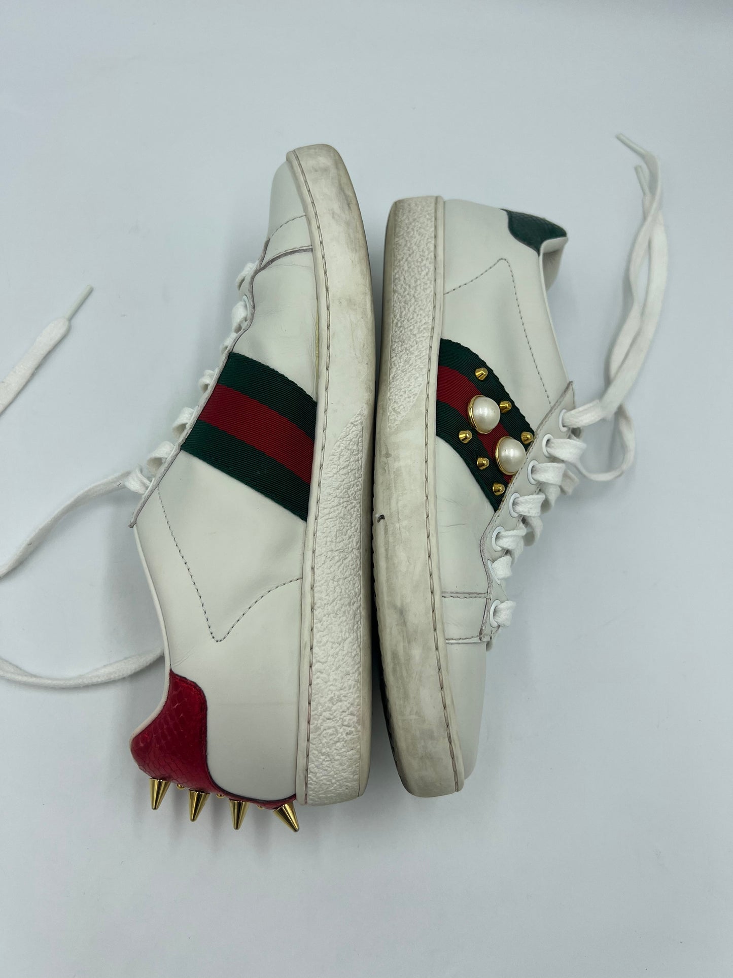 Gucci Ace White Leather & Studded Sneakers   Size: 6