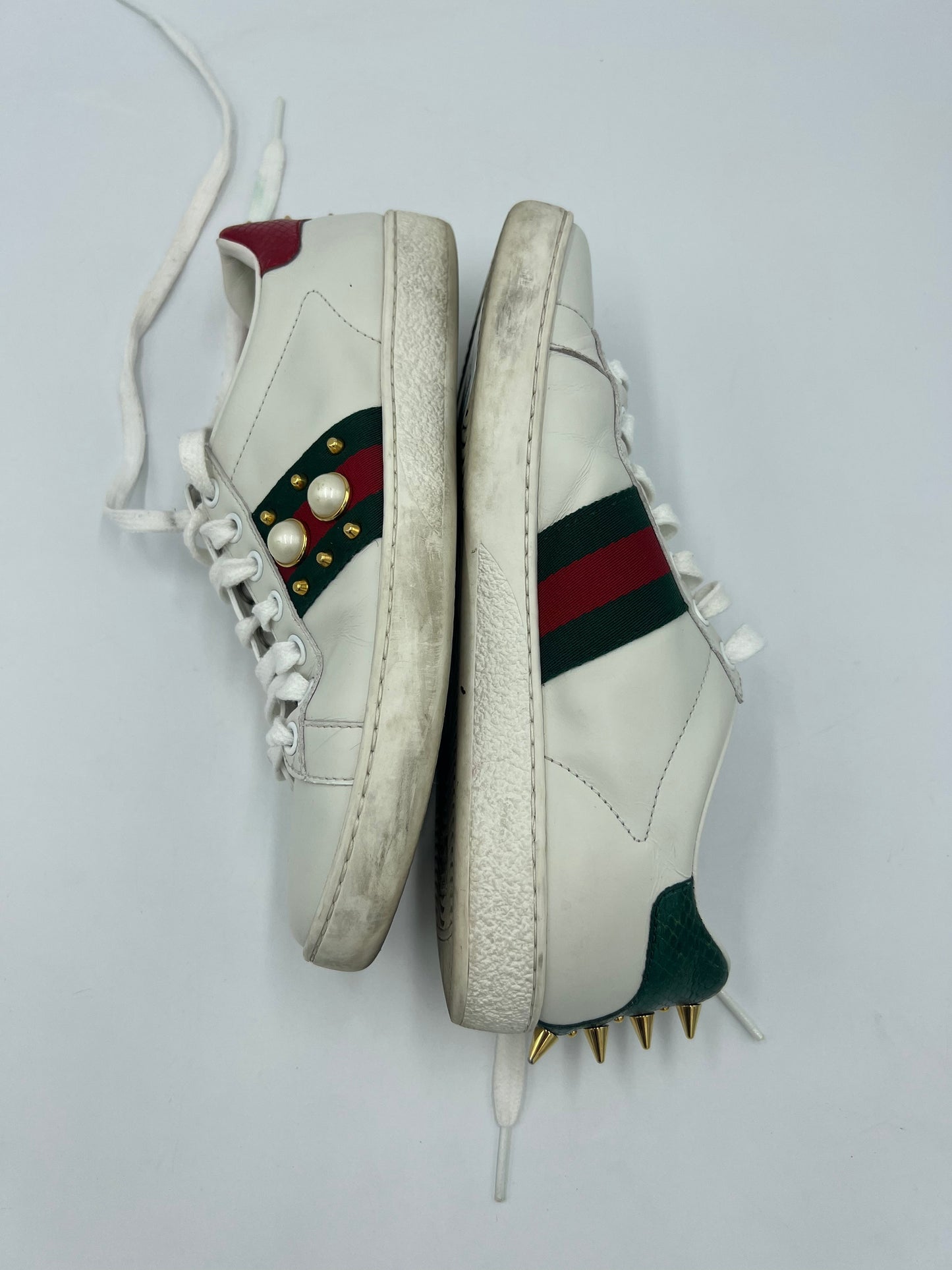 Gucci Ace White Leather & Studded Sneakers   Size: 6