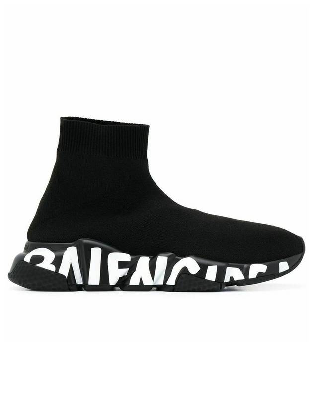 Luxury Balenciaga  Speedrunner Graffiti Logo Sole High Top Sneakers Black White