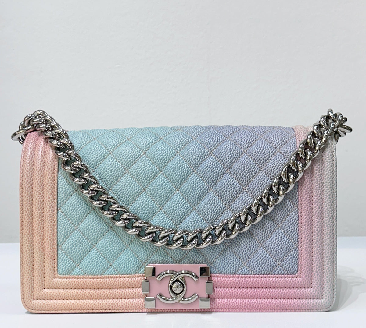 Chanel Rainbow Qulited Caviar Boy Bag Medium