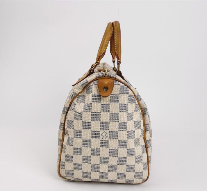 Preloved LV Louis Vuitton Damier Azur speedy 30 bag white 30cm*21cm*17.5cm 250210781057004