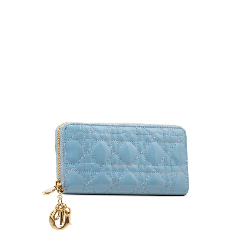 Dior Lady Round Fashner Long Wallet Light Blue Emblem  Dior