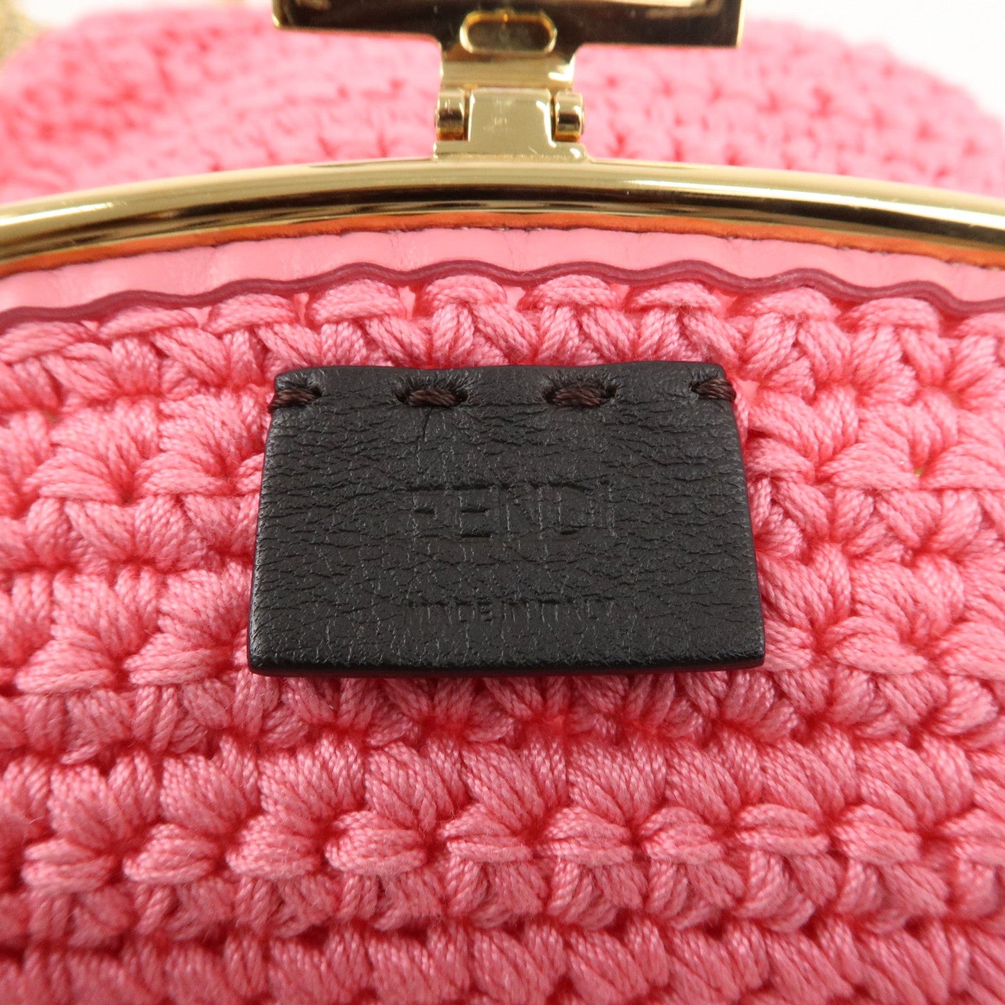 FENDI Baguette Knit Cell Phone Case Shoulder Bag Pink 7AR966