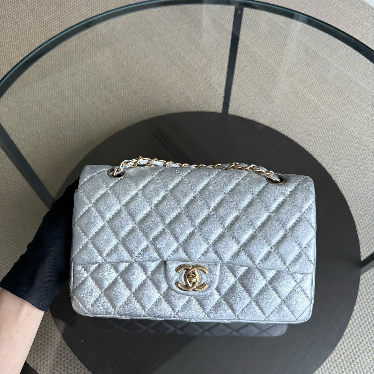 Chanel Classic Flap Medium - 25CM Quilted Lambskin Metallic Silver Gold Hardware Series 12 (Copy)