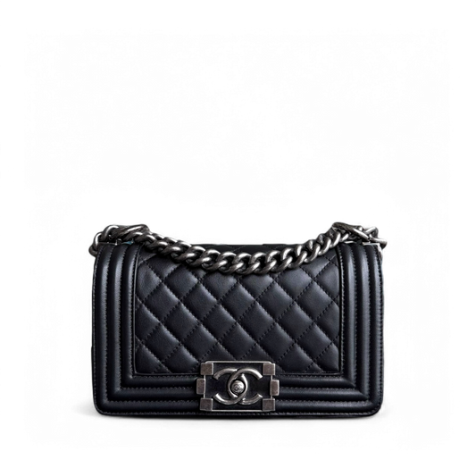 Chanel Boy Small - 20CM Quilted Calfskin Black Ruthenium Silver Hardware Series 20