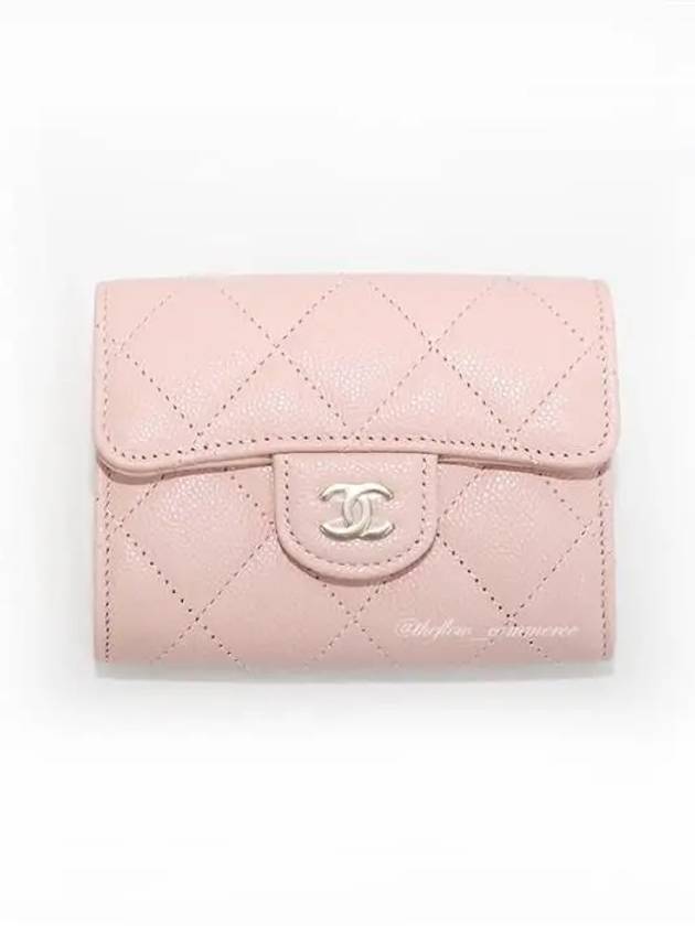 Classic CC Logo Flap Caviar Card Wallet Pink Chanel