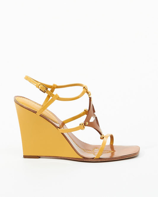 Louis Vuitton Mustard / Tan Leather Wrap Sandal Wedges - 38