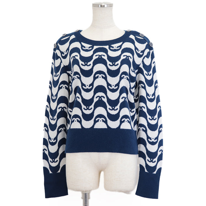 CHANEL sweater Cashmere 100% Blue white P70436 Virginie Viard period 40