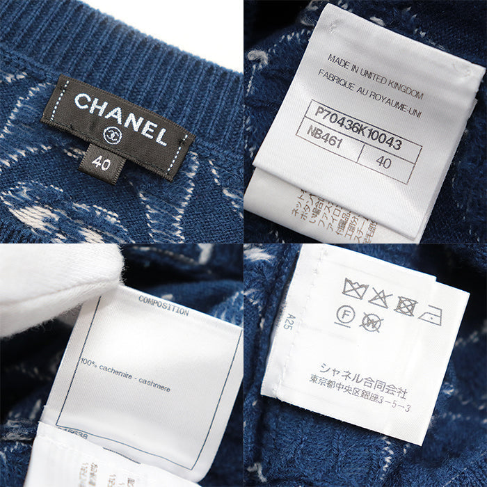 CHANEL sweater Cashmere 100% Blue white P70436 Virginie Viard period 40