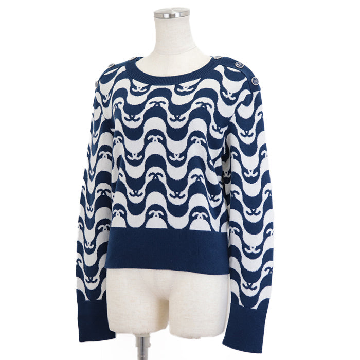 CHANEL sweater Cashmere 100% Blue white P70436 Virginie Viard period 40