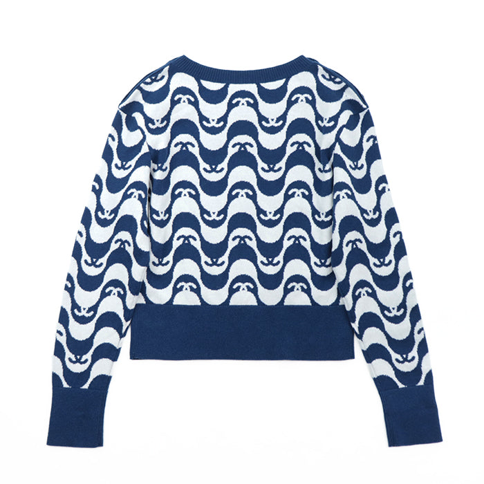 CHANEL sweater Cashmere 100% Blue white P70436 Virginie Viard period 40