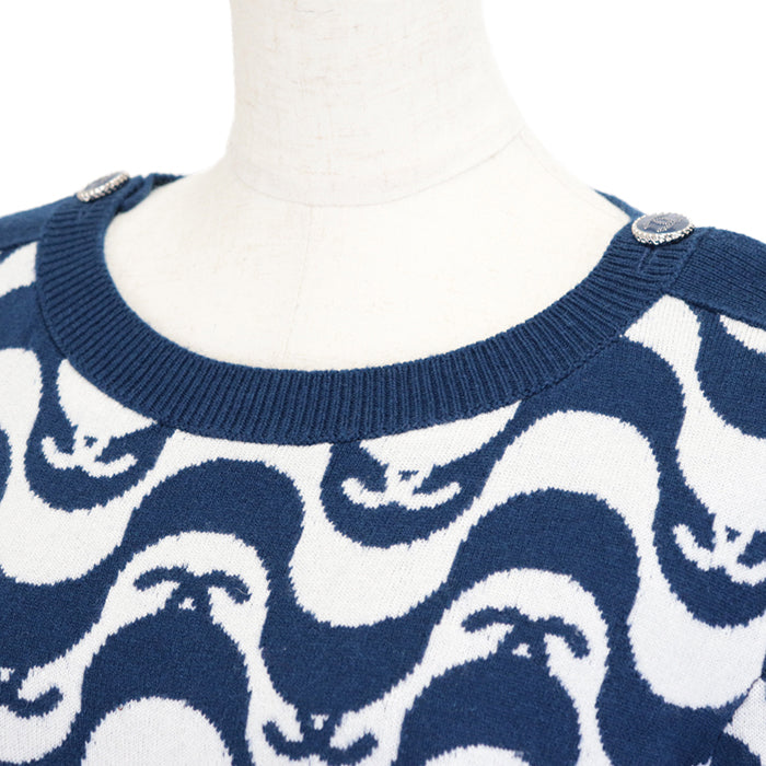 CHANEL sweater Cashmere 100% Blue white P70436 Virginie Viard period 40