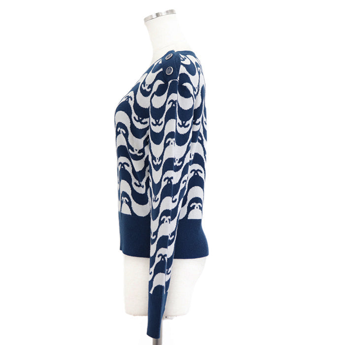 CHANEL sweater Cashmere 100% Blue white P70436 Virginie Viard period 40