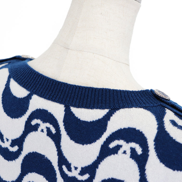 CHANEL sweater Cashmere 100% Blue white P70436 Virginie Viard period 40