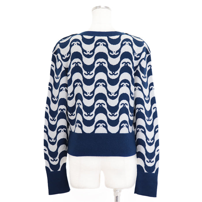 CHANEL sweater Cashmere 100% Blue white P70436 Virginie Viard period 40