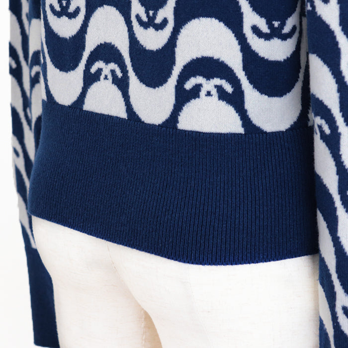 CHANEL sweater Cashmere 100% Blue white P70436 Virginie Viard period 40