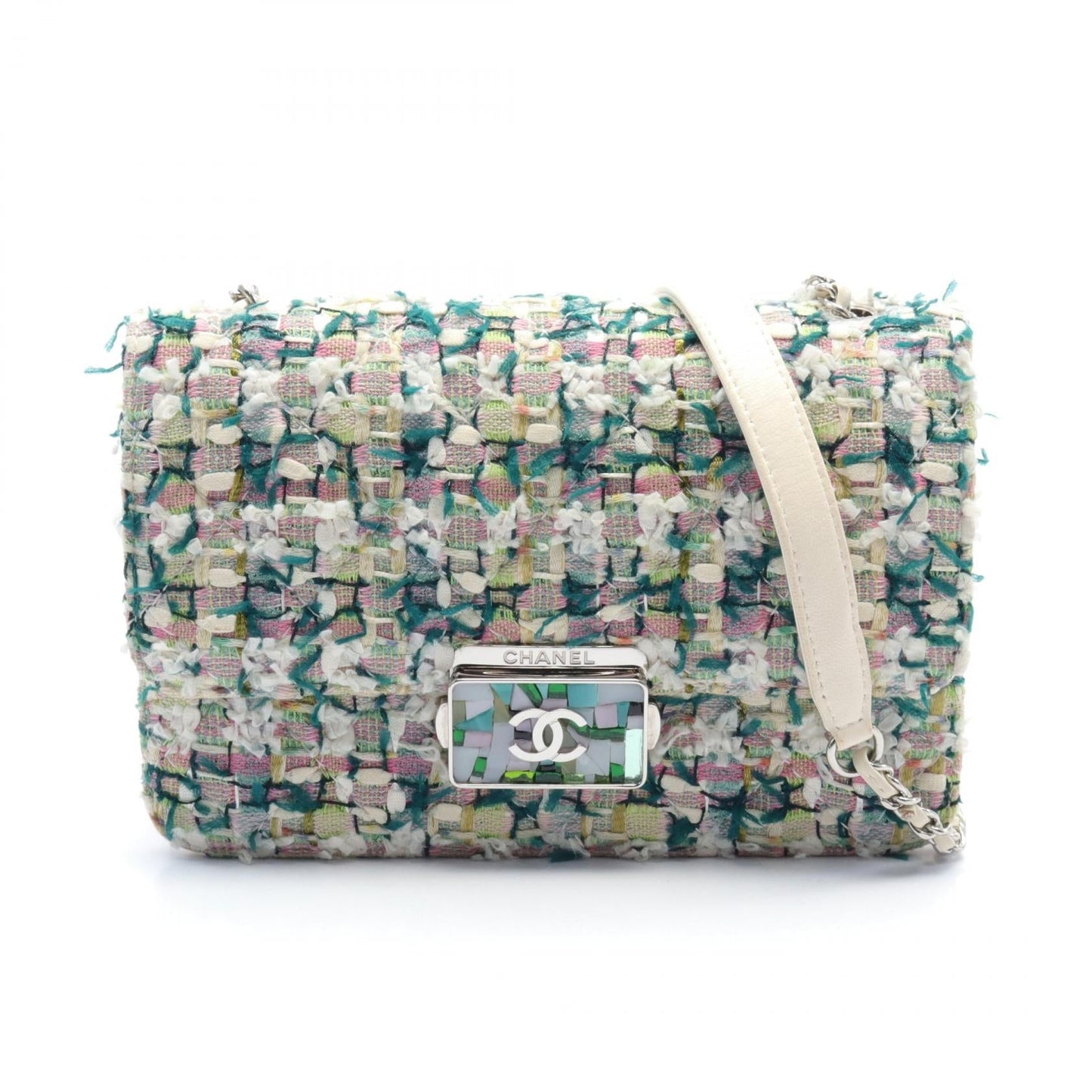 Chanel Coco Mark Fabric Leather Shoulder Bag A93221