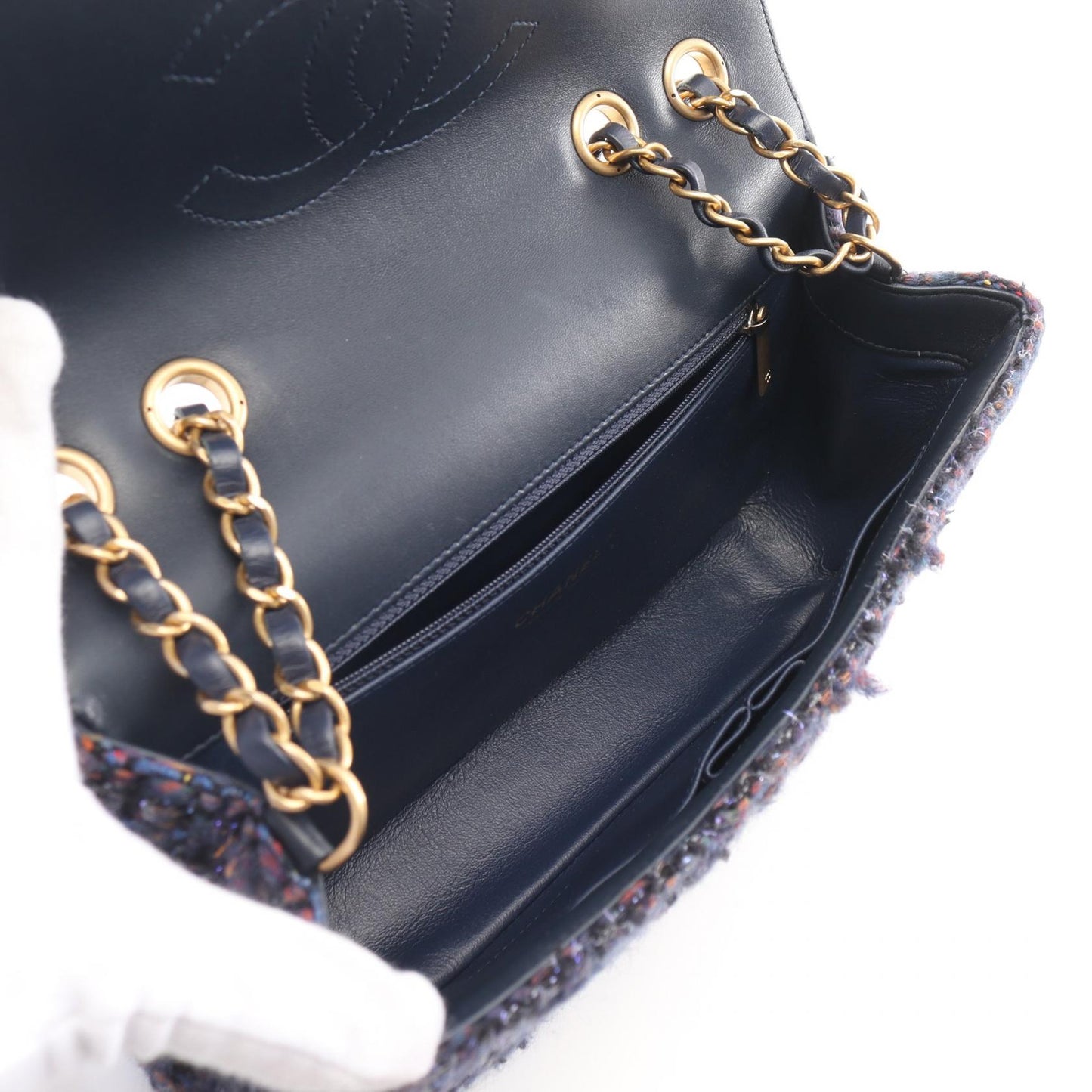 Chanel CC Filigree Fabric Exotic Leather Shoulder Bag
