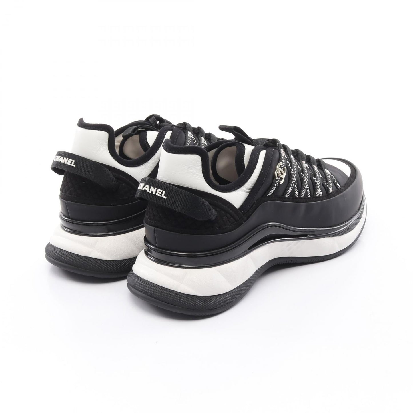 Chanel Coco Mark Leather Fabric Sneakers