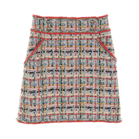 Chanel Coco Mark Button Cotton Silk Nylon Skirt