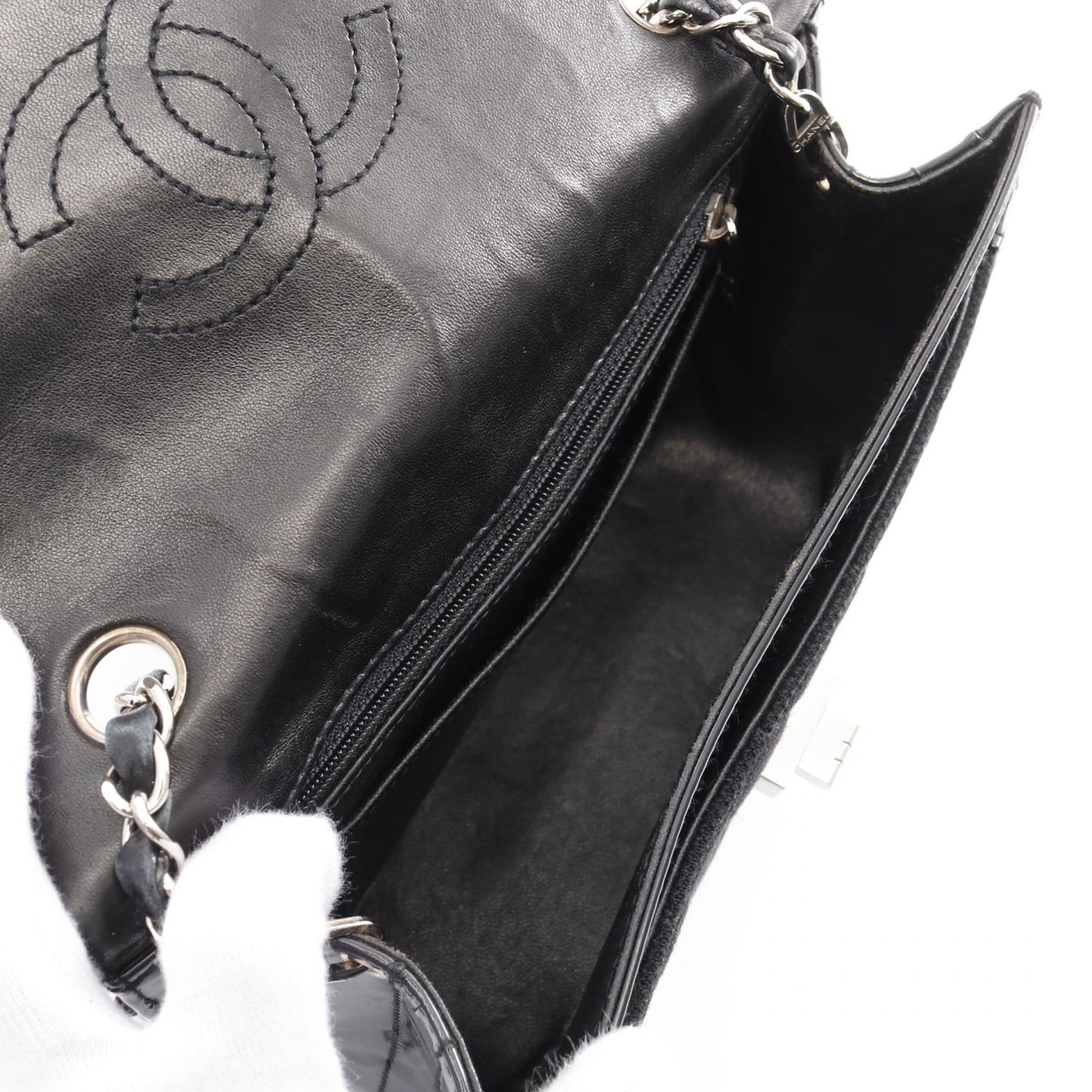 Chanel 2.55 Matelasse Canvas Patent Leather Shoulder Bag