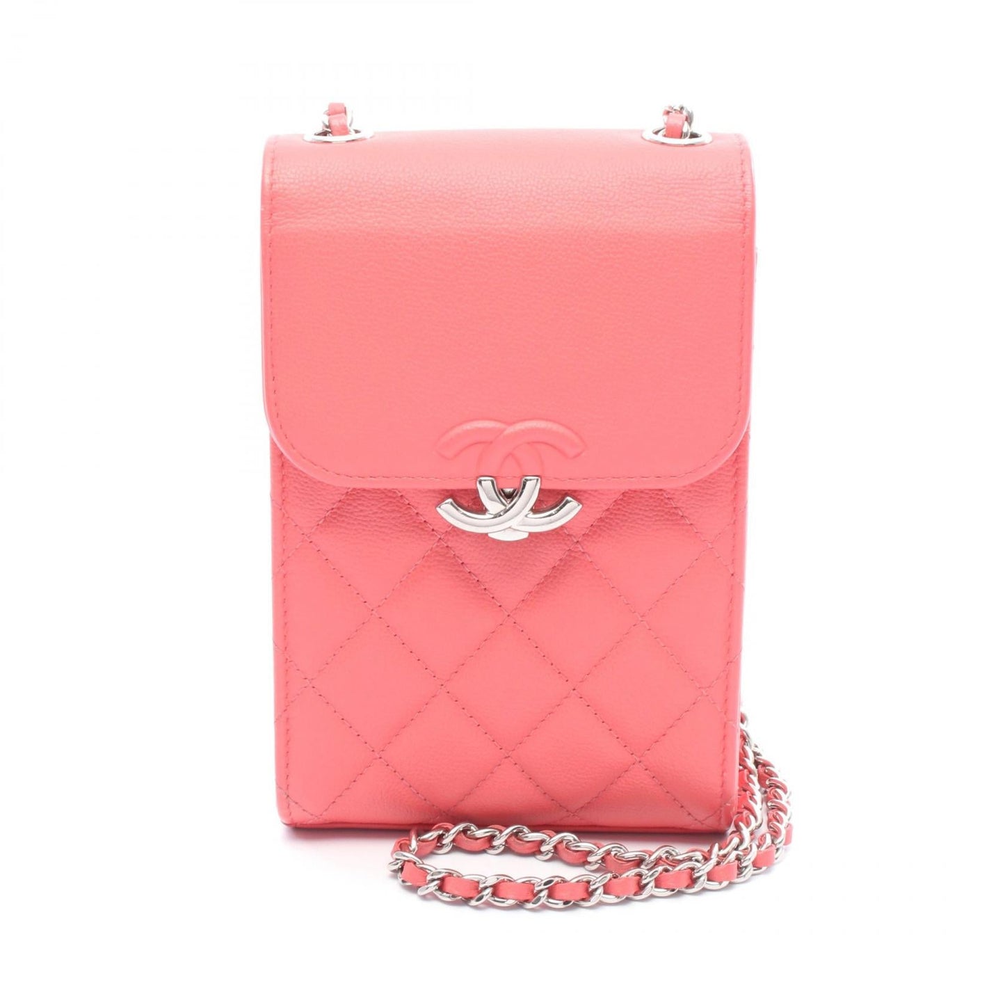 Chanel Half Coco Mark Matelasse Grained Calfskin Phone Case Shoulder Bag