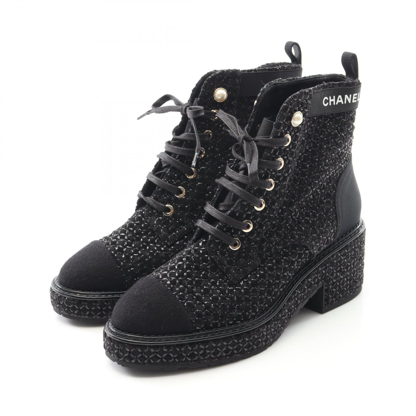 Chanel G38514 Fabric Faux Pearl Boots