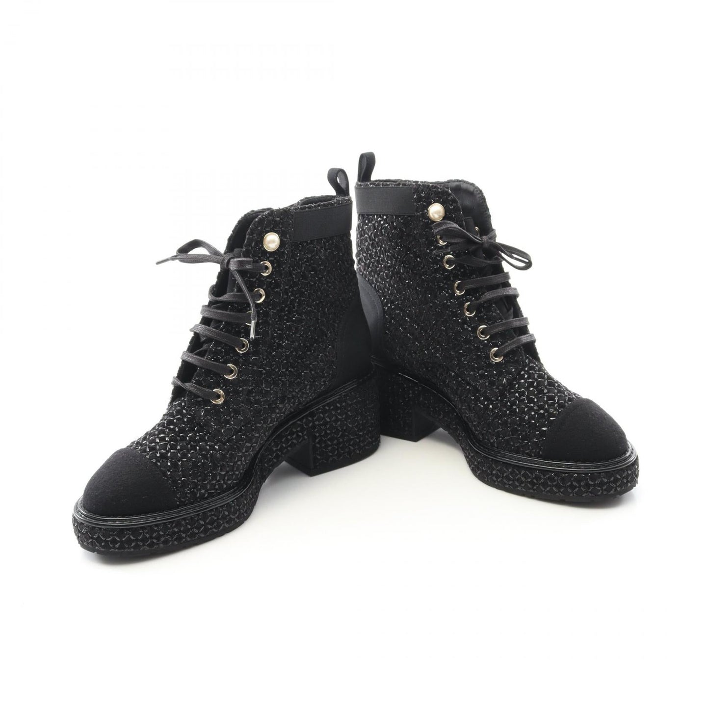 Chanel G38514 Fabric Faux Pearl Boots