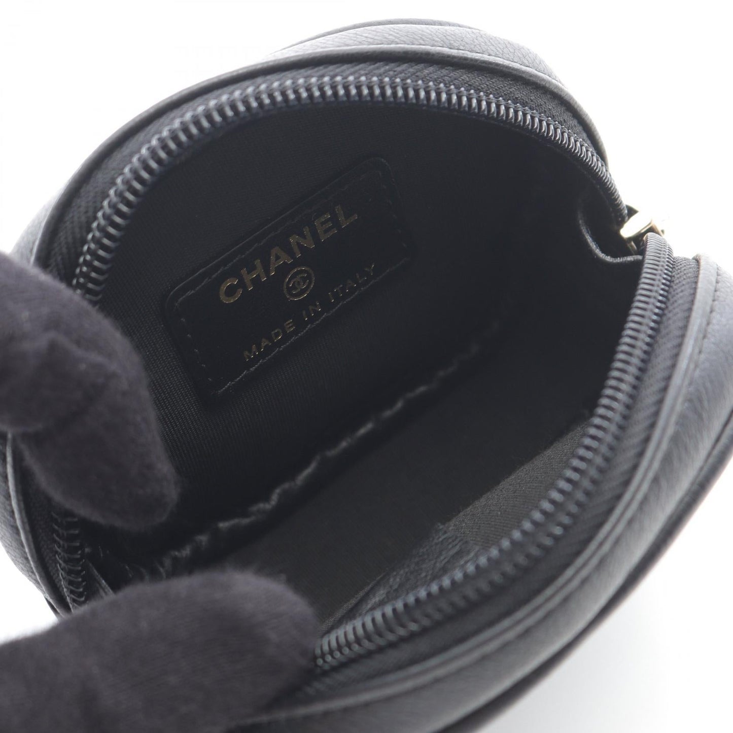 Chanel Coco Mark Leather Round Pouch