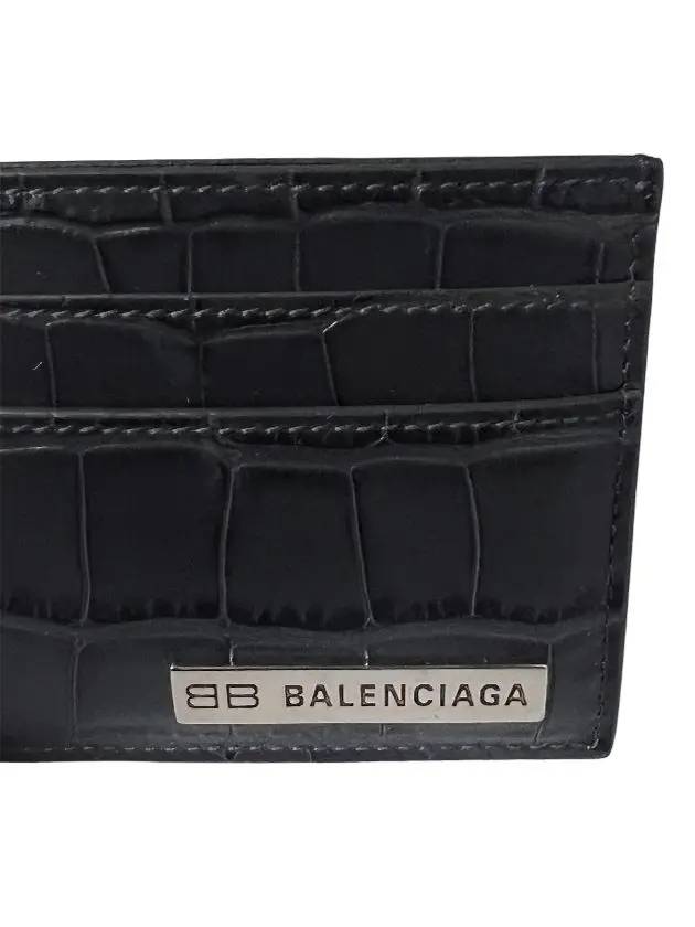 Luxury Balenciaga  BB Logo Metal Tab Crocker Card Wallet Drak Grey