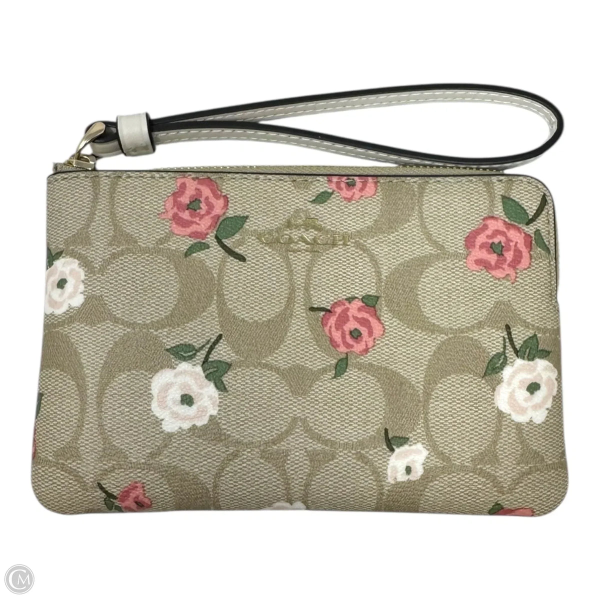 Signature Monogram Floral Corner Zip Wristlet Designer By Coach, Size: Small