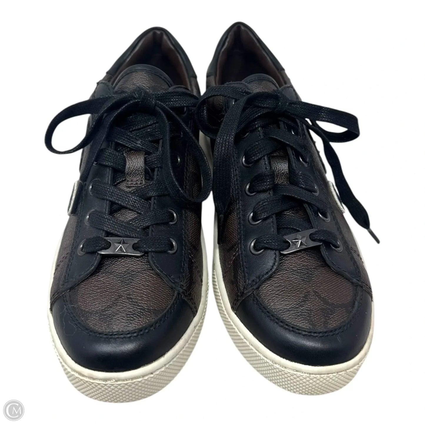 Porter Lace Up Sneakers Shoes Designer By Coach In Signature Coated Canvas, Size: 9