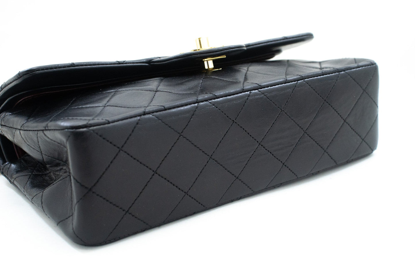 CHANEL Classic Double Flap 9" Chain Shoulder Bag Black Lambskin