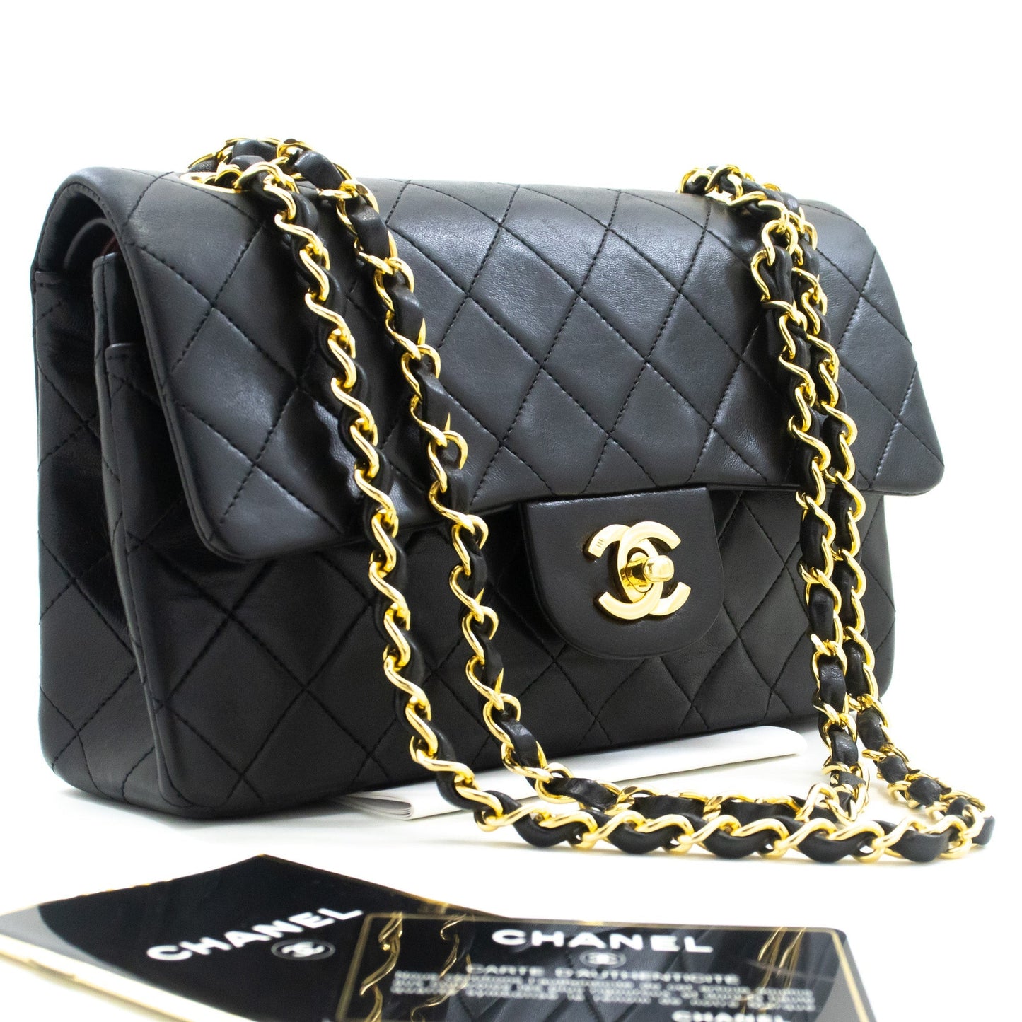 CHANEL Classic Double Flap 9" Chain Shoulder Bag Black Lambskin