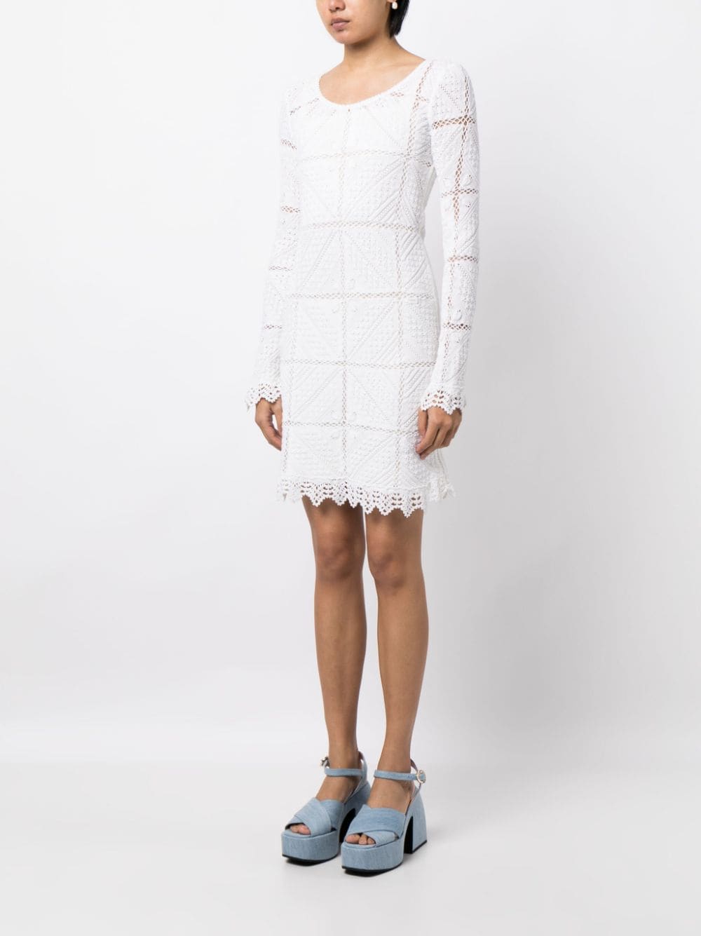 Crochet Knit Long-Sleeved Dress