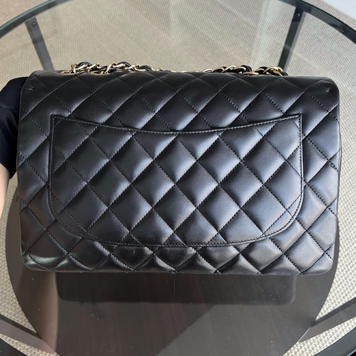 Jumbo Classic Flap Single Flap Quilted Lambskin Black Gold Hardware