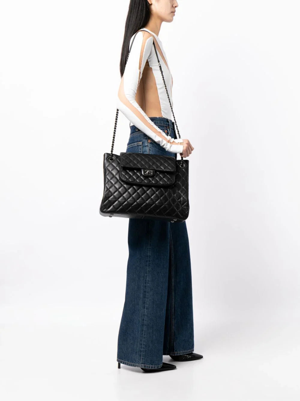 Paris-Edinburgh Black Caviar Flap Tote Bag