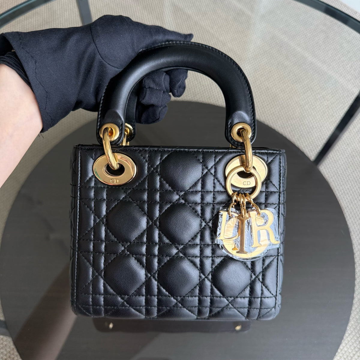Dior Lady Mini - Cannage Lambskin Black Gold Hardware Adjustable Strap