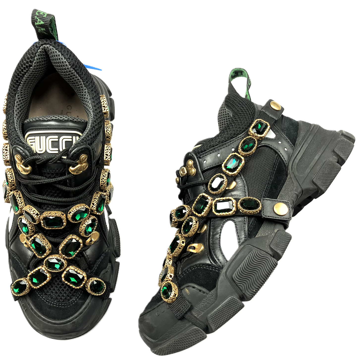 Black & Green Shoes Luxury Designer By Gucci, Size: 9