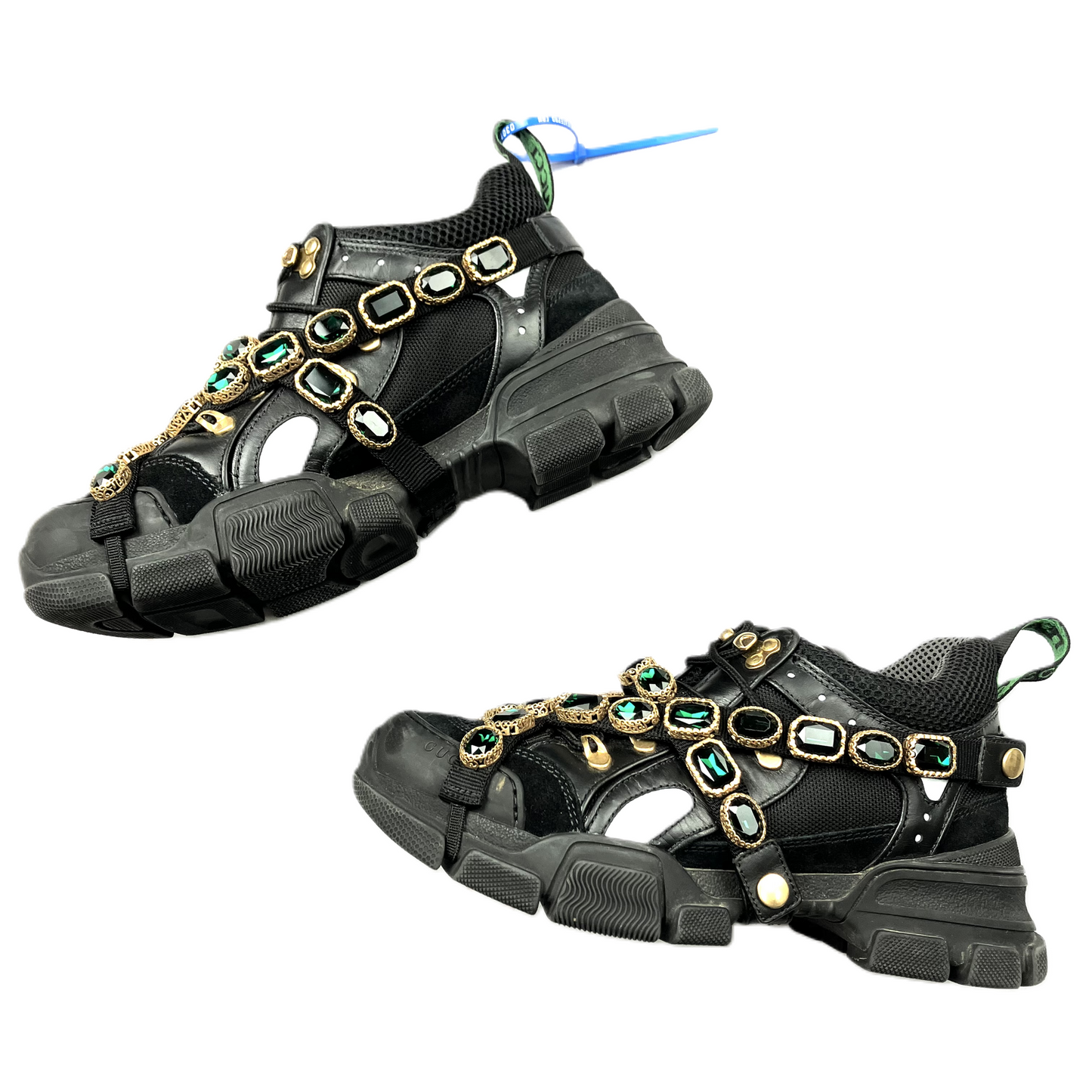 Black & Green Shoes Luxury Designer By Gucci, Size: 9