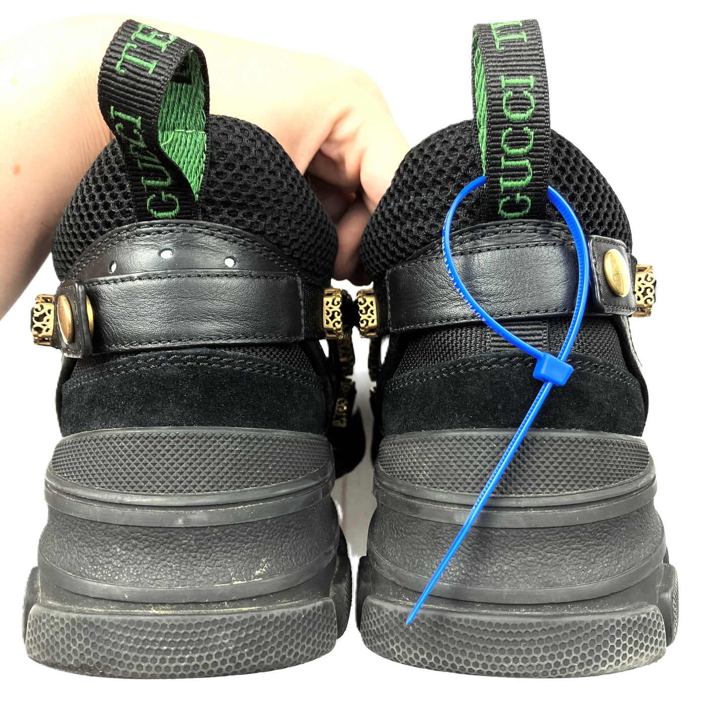 Black & Green Shoes Luxury Designer By Gucci, Size: 9