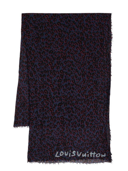 LOUIS VUITTON Cheetah Print Scarf Blue/Red