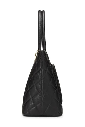 Chanel,  Black Quilted Caviar Medallion Tote, Black