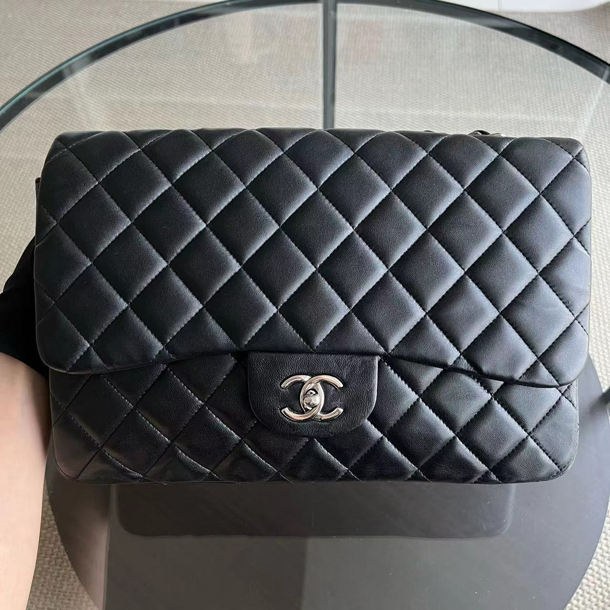 Jumbo Classic Flap Single Flap Quilted Lambskin Black Silver Hardware Series 14